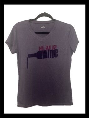 Will Run For Wine Women's V-Neck Tee in Purple Xtreme Tech